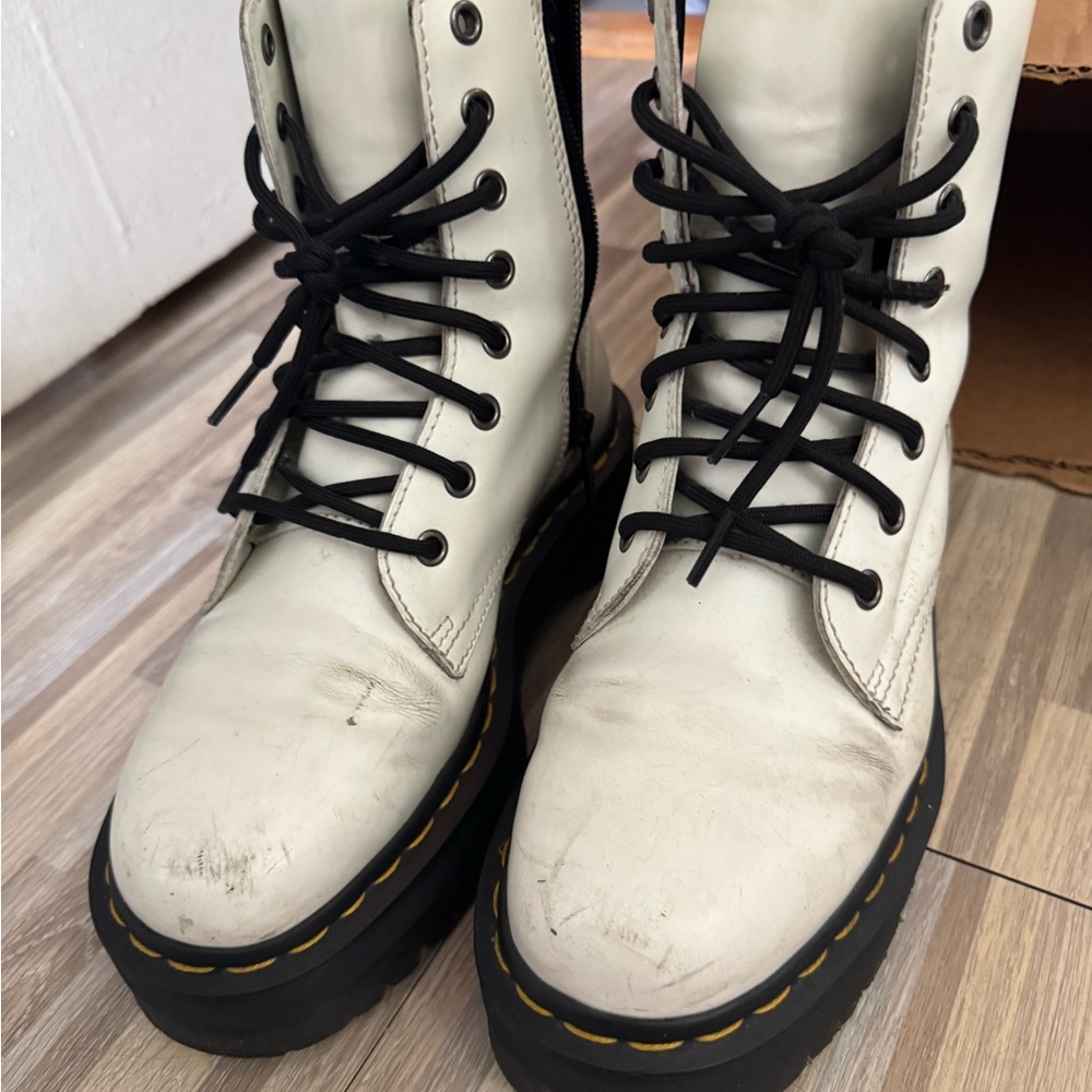 Dr. Martens White Combat Boots with Black Laces